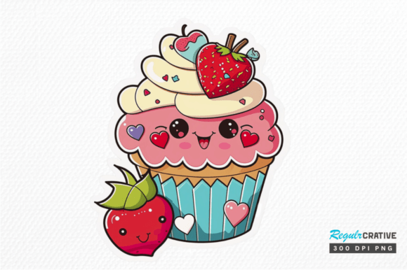 Download Cute Kawaii Cupcakes Valentine Stickers - Premium Resources